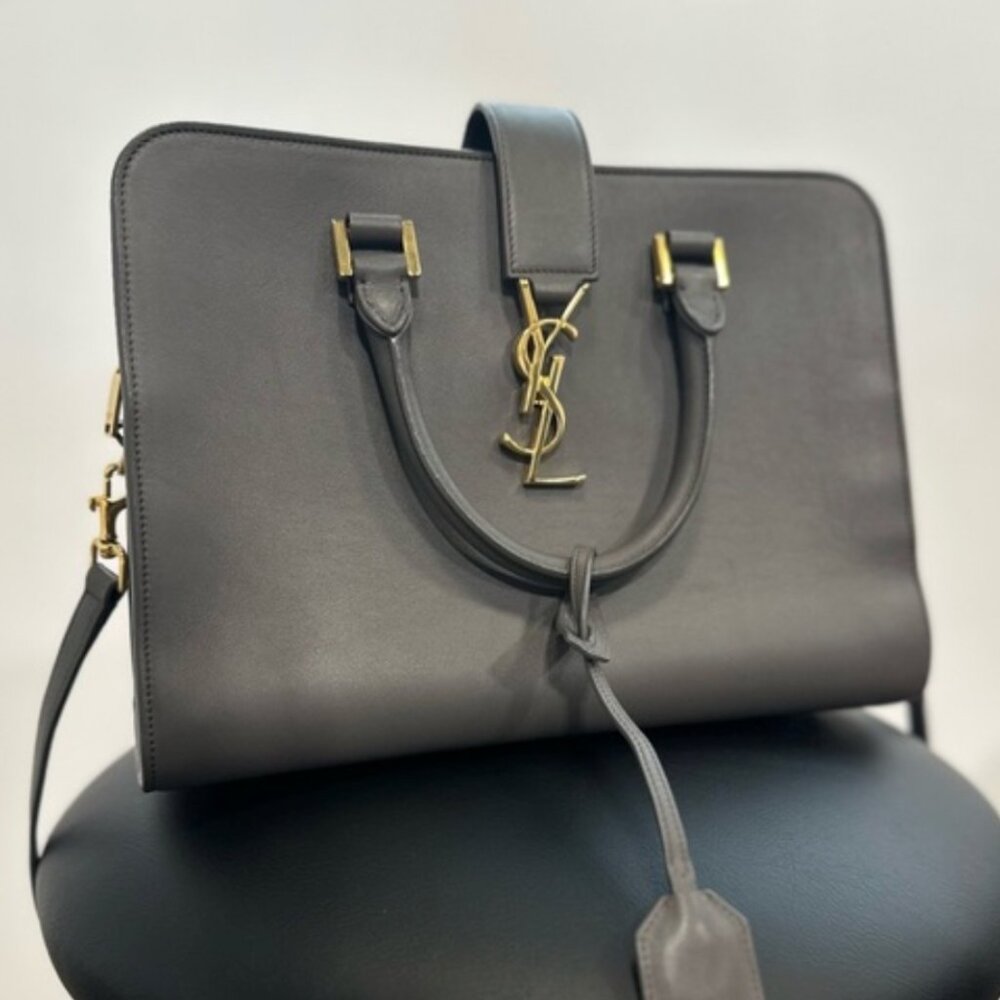 YSL CABAS MONOGRAM GREY LEATHER BAG